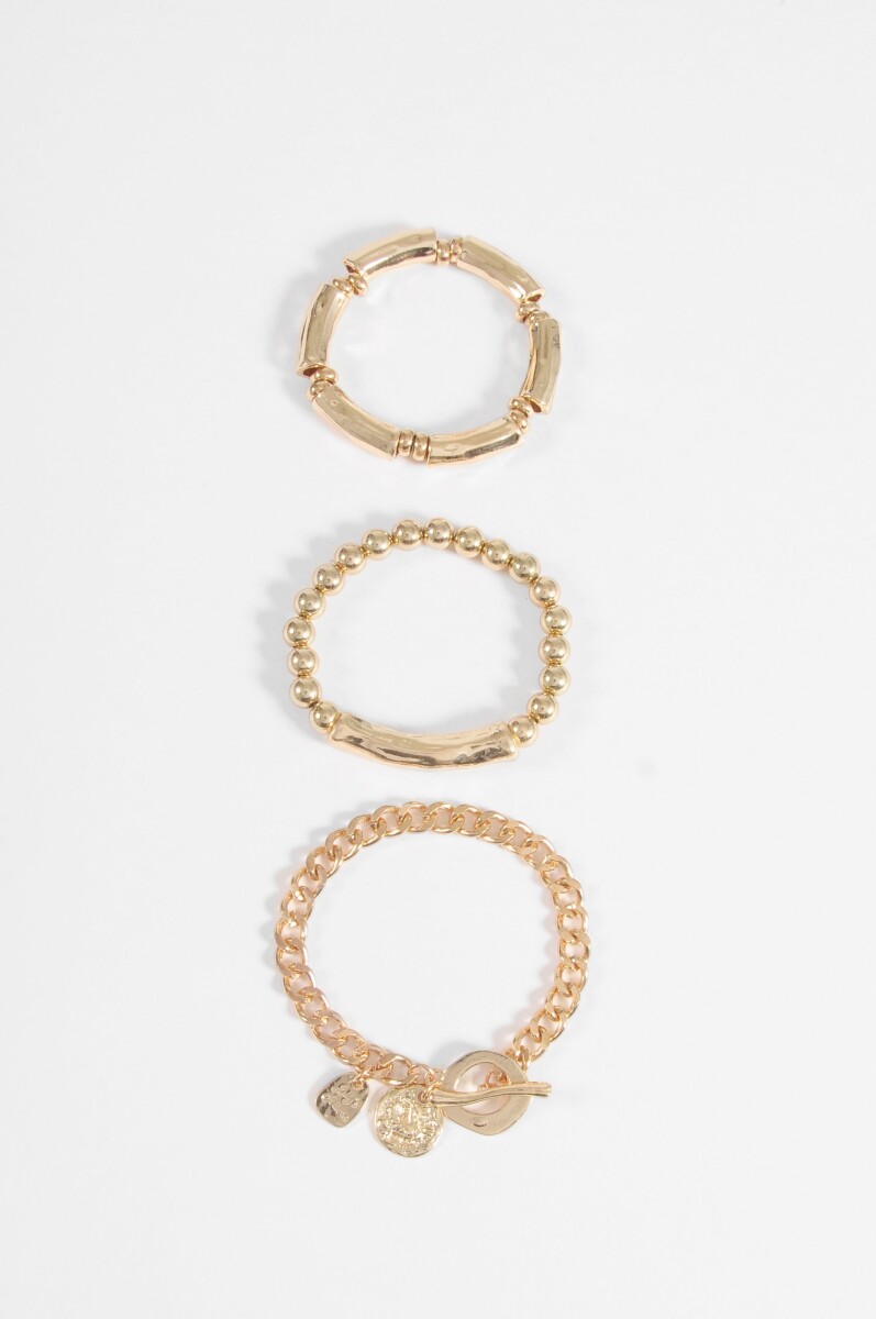Set de 3 pulseras de cuentas - dorado 