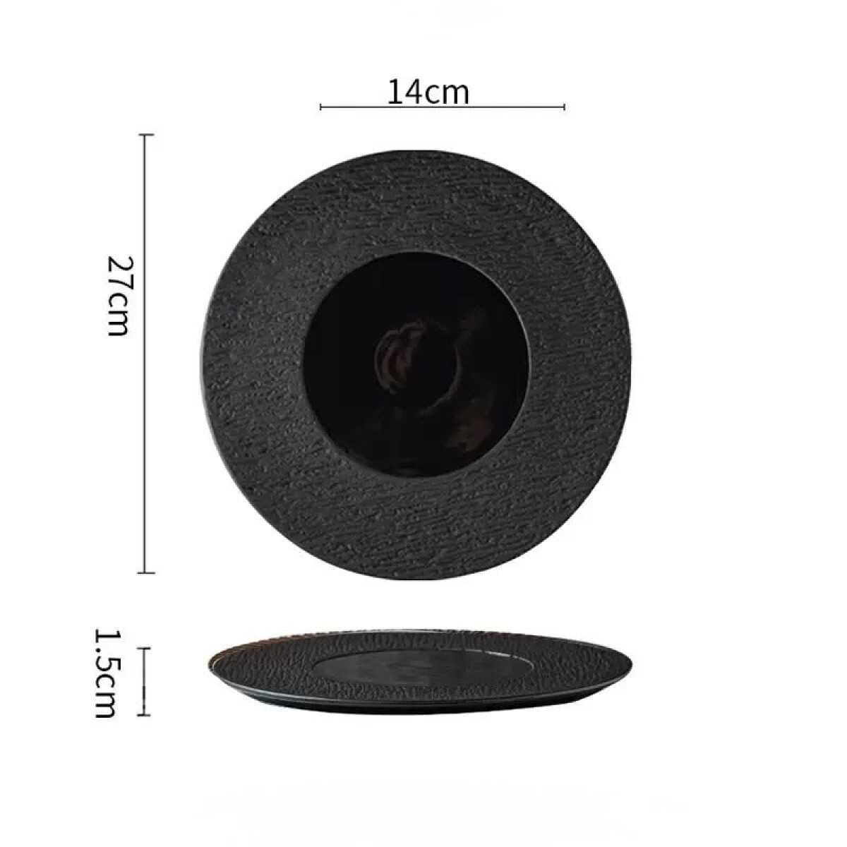 Plato Cerámica Negra - Línea Black Stone – Ø27 x 1.5 cm 