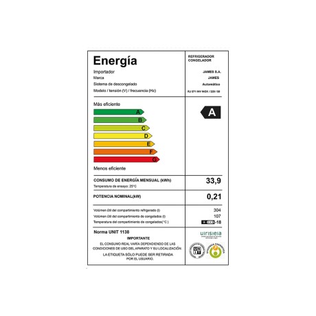 HELADERA JAMES 452-LITROS GRIS RJ 571 INVERTER