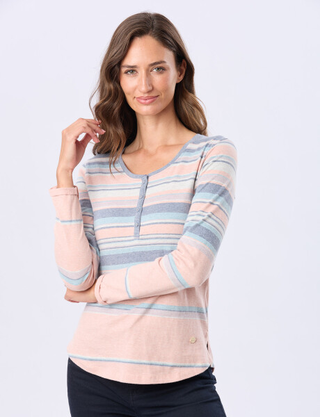 REMERA RAYADA DE ALGODÓN Coral
