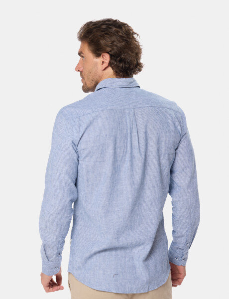 CAMISA DE LINO RAYADA Azul