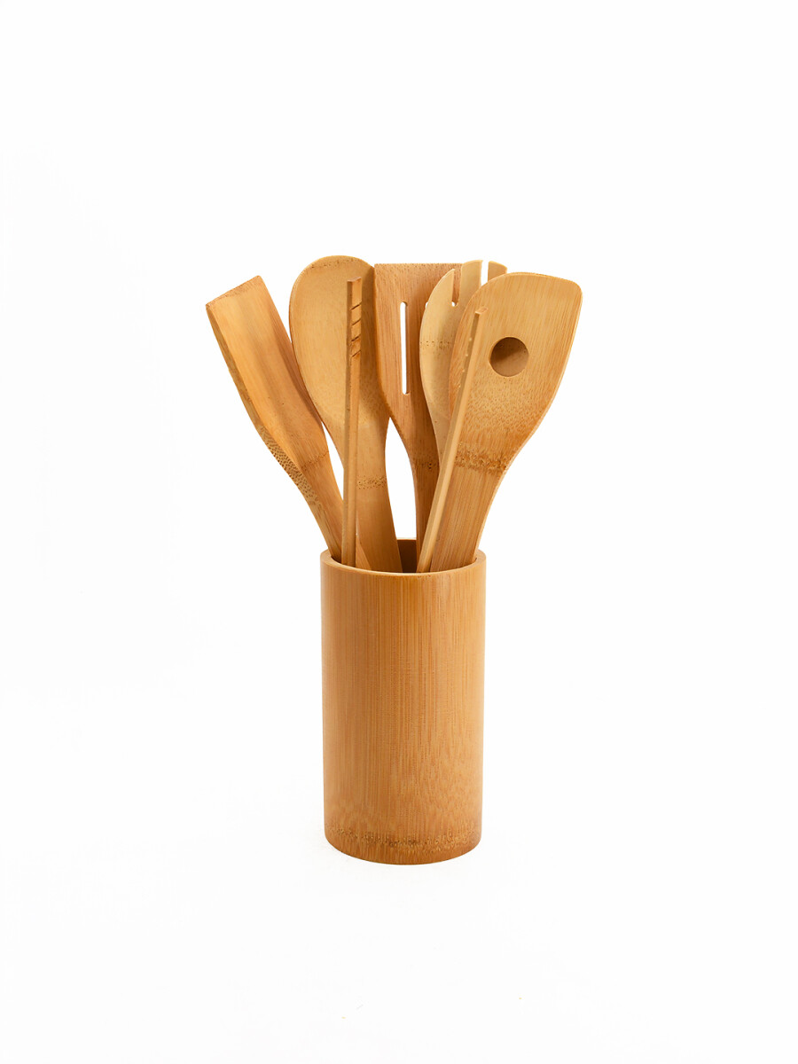 MENAJE BAMBOO CON SOPORTE SET 7 PCS - MADERA 