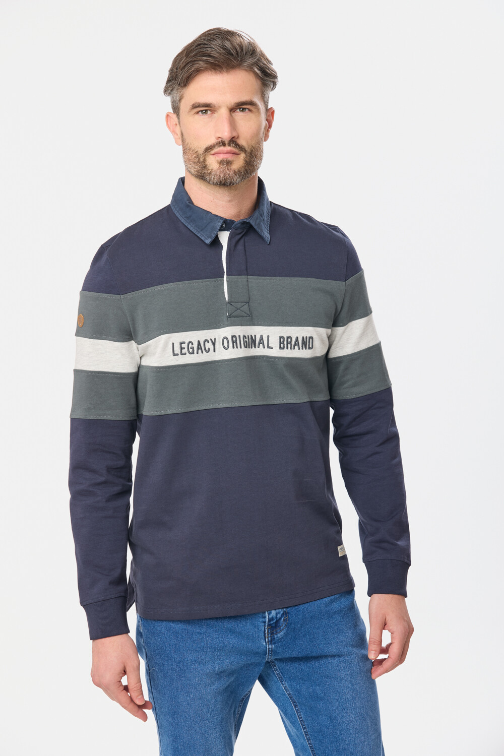 REMERA POLO RAYADA Azul