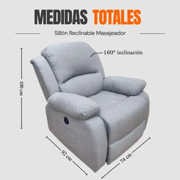 Sofá Sillón Poltrona Reclinable Masajeador Electrico Color Tela Gris Sofá Sillón Poltrona Reclinable Masajeador Electrico Color Tela Gris