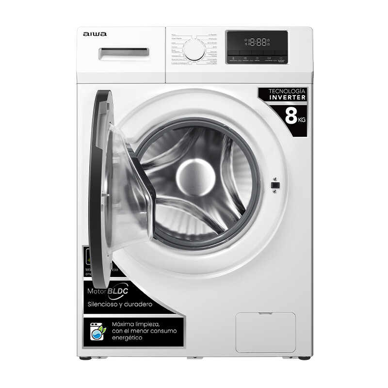 Lavarropas Automático Carga Frontal AIWA 8KG Inverter Blanco