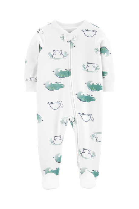 Pijama una pieza de algodón con pie diseño hipopótamos Sin color