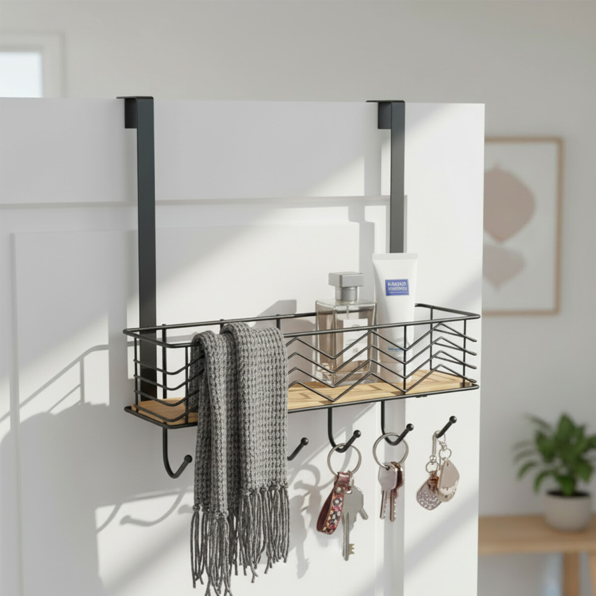 Perchero Para Puerta 5 Ganchos Organizador Ropero Ropa Con Estante Madera Cocina Imback 