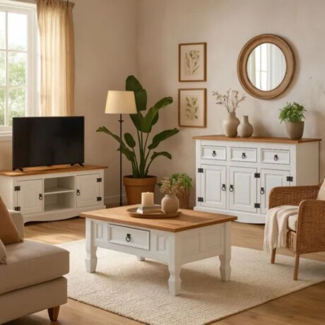 Promo Rack de Tv + Aparador + Mesa Ratona Linea Naturale BLANCO
