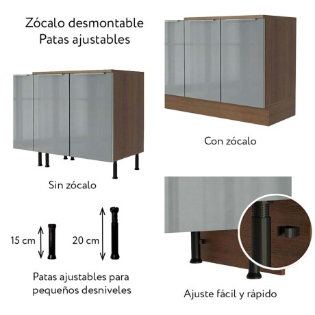 BAJO MESADA ESQUINERO 80 CM MDP-Y-VIDRIO GRIS LUX