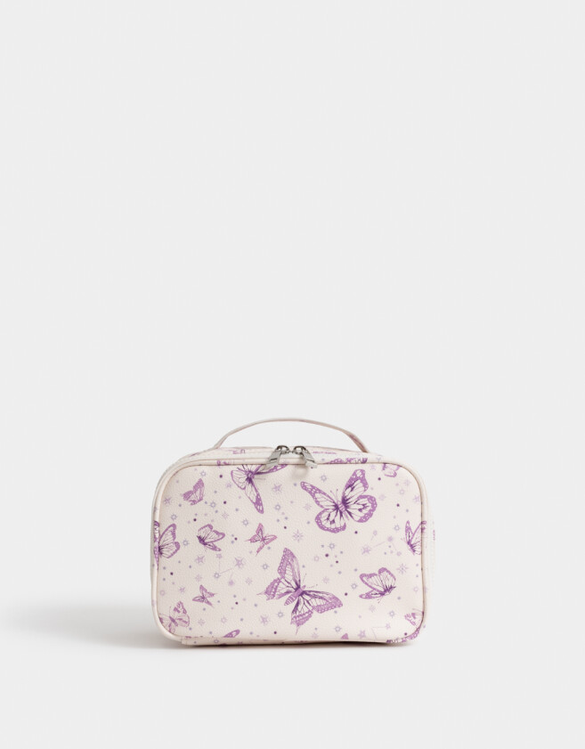 Porta Cosméticos Estampados Porta Cosméticos Cuerina Mariposas - Blanco Crudo