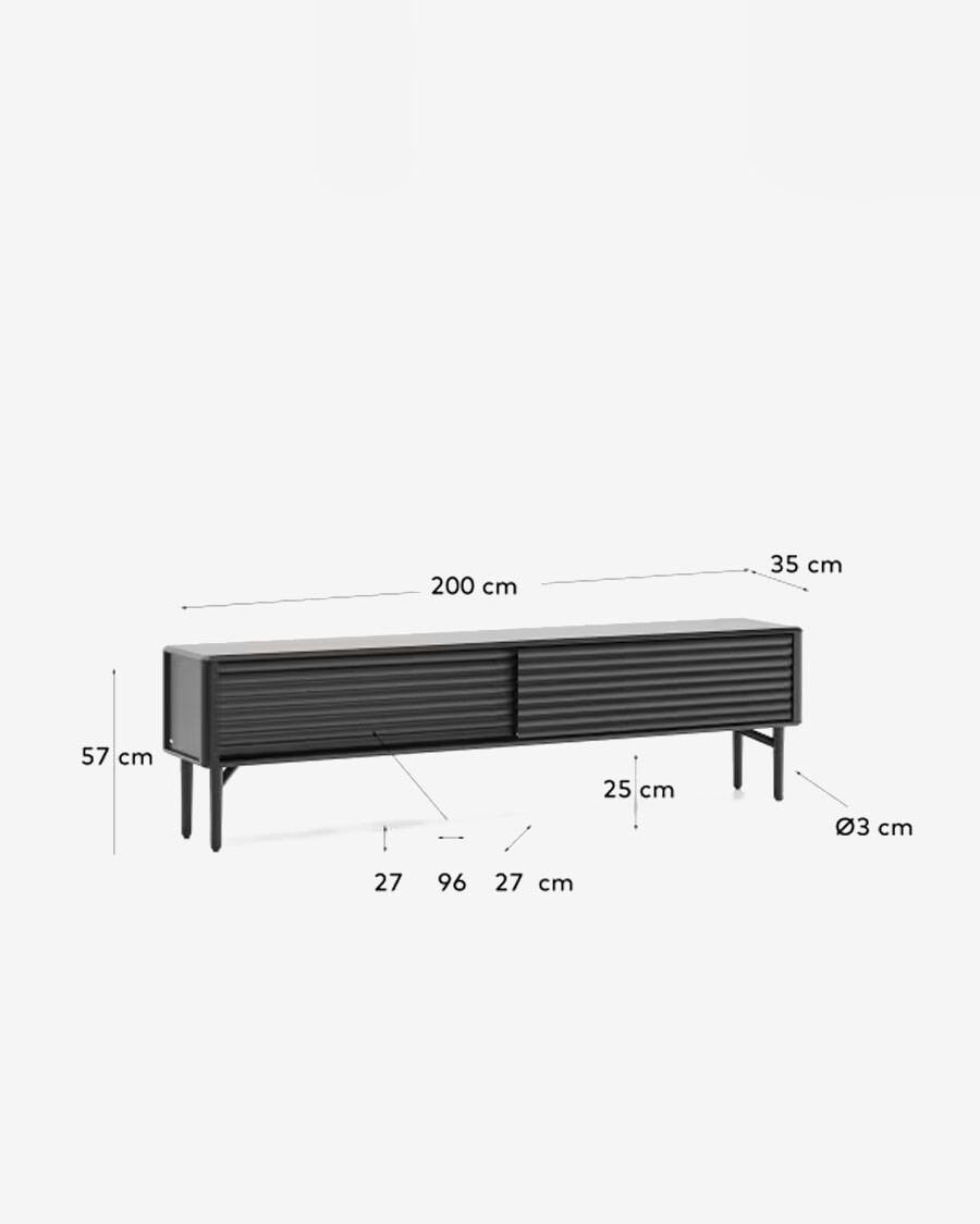 Mueble TV Lenon 200 x 57 cm de madera maciza y chapa de roble negro