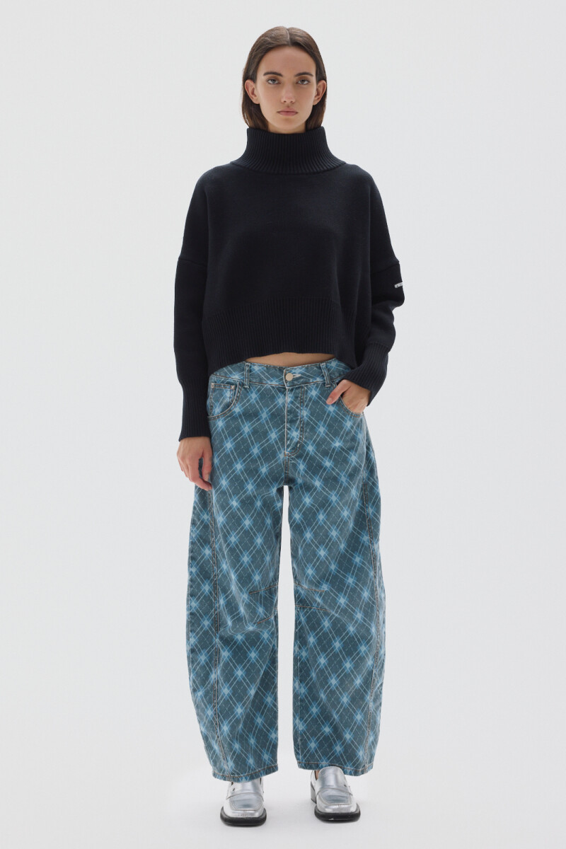 Jean Barrel Print Blue