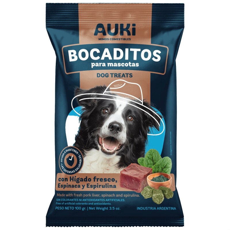 Auki Bocadito sabor Hígado Fresco, Espinaca y Espirulina 100 grs