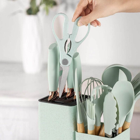 Set X19 Utensilios El Chingón Silicona Antiadherente Celeste