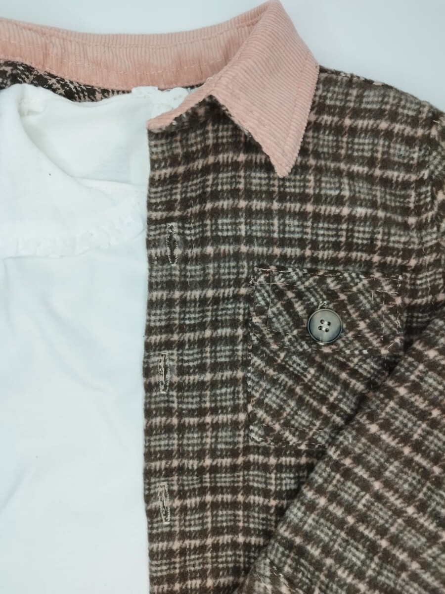 Saco marrón cuello pana rosa 