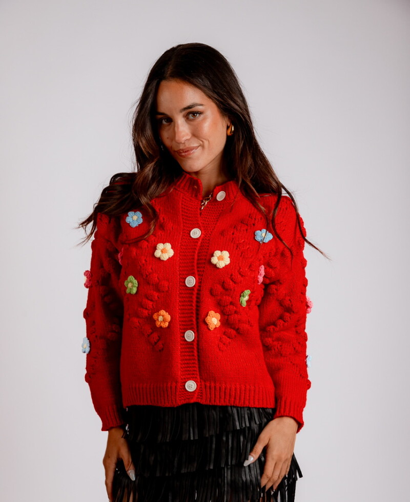 Saco Clarisse bordó con flores de colores