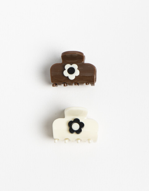 Broches Sets Acrilico Set De 2 Mini Broches Glossy Con Flores Aplicadas. - Combinacion Multicolor
