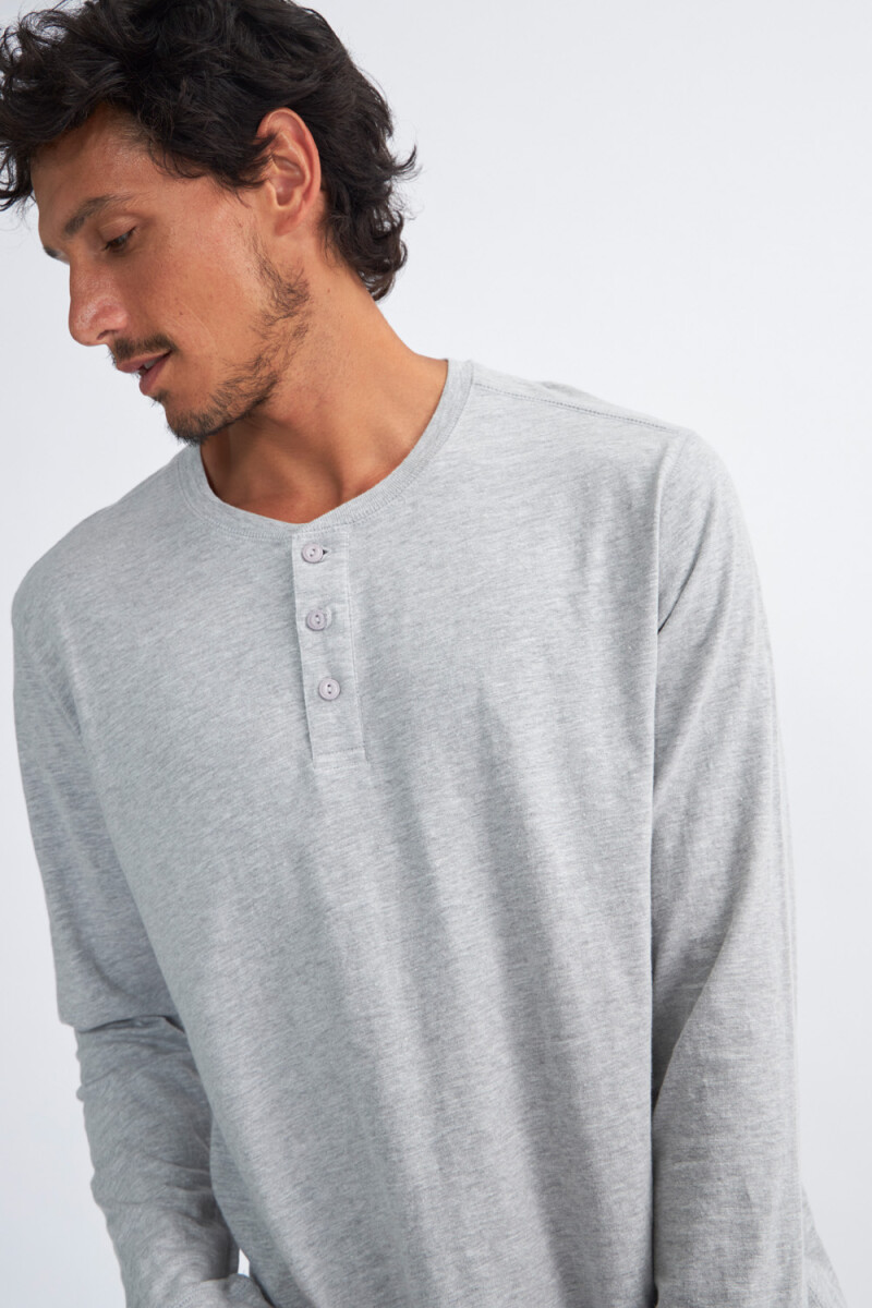 Remera manga larga con botones Gris Claro Melange
