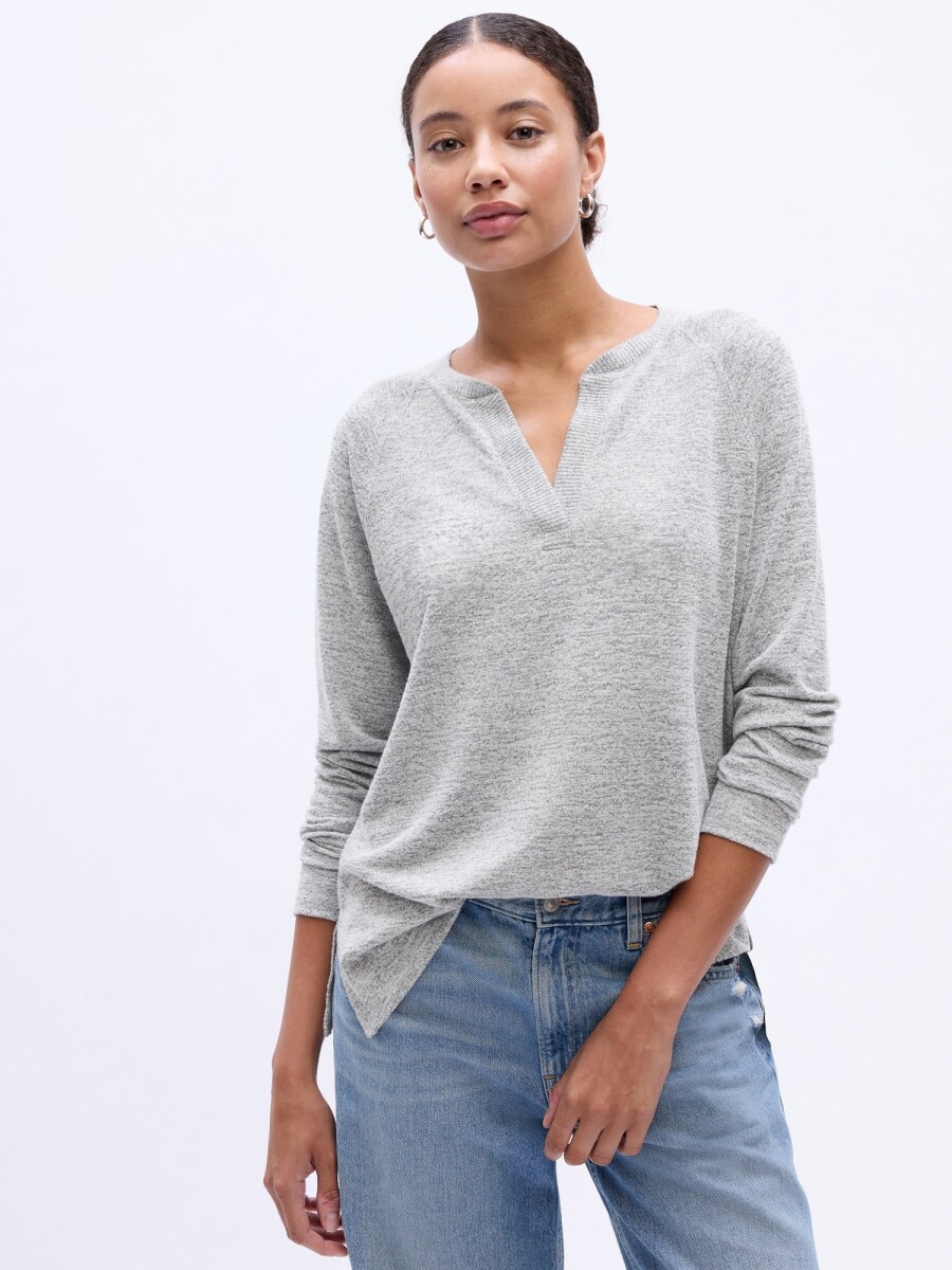 Remera Softpun Cuello V Mujer - Light Grey Marle 