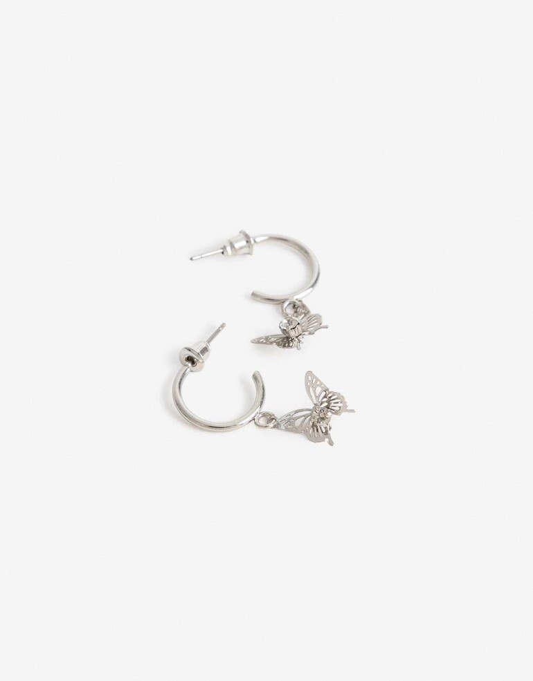 Aros Argollas Metal Aros Argolla Metal Mariposa - Plateado Rodio