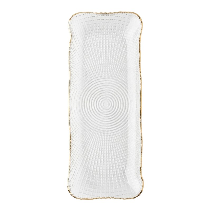 BANDEJA VIDRIO RECT BORDE DORADO 32X12CM Unica