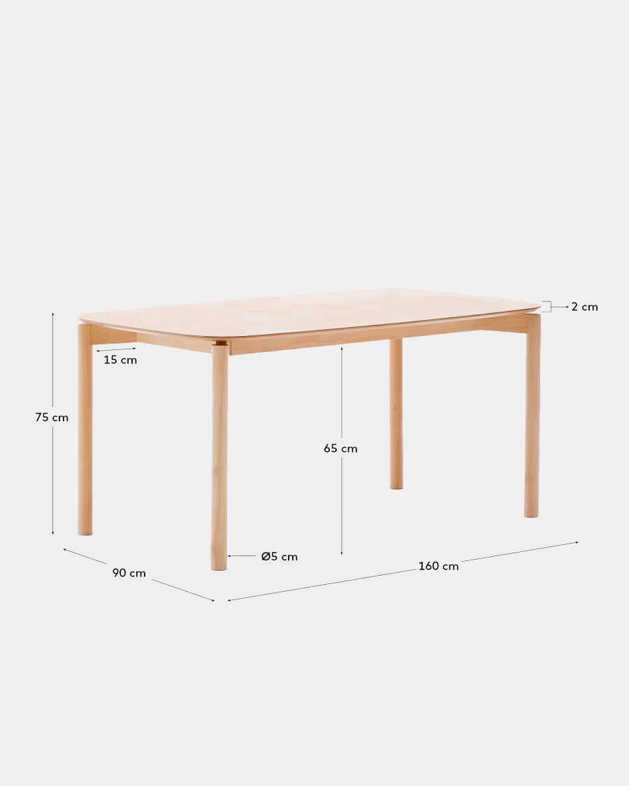 Mesa Indara de chapa de fresno con acabado tono natural 160 x 90 cm Mesa Indara de chapa de fresno con acabado tono natural 160 x 90 cm