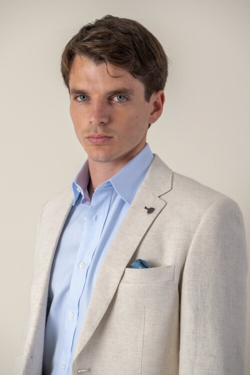 Saco Herringbone lino Slim fit Beige