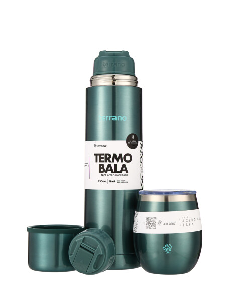 Kit Acero Bala Metalizado - 750mL + Mate Con Tapa Verde