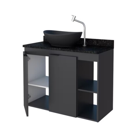 Mueble de baño suspendido Aster Negro 80 cm mesada granito sin bacha Mueble De Baño Suspendido Aster Negro 80 Cm Mesada Granito Sin Bacha