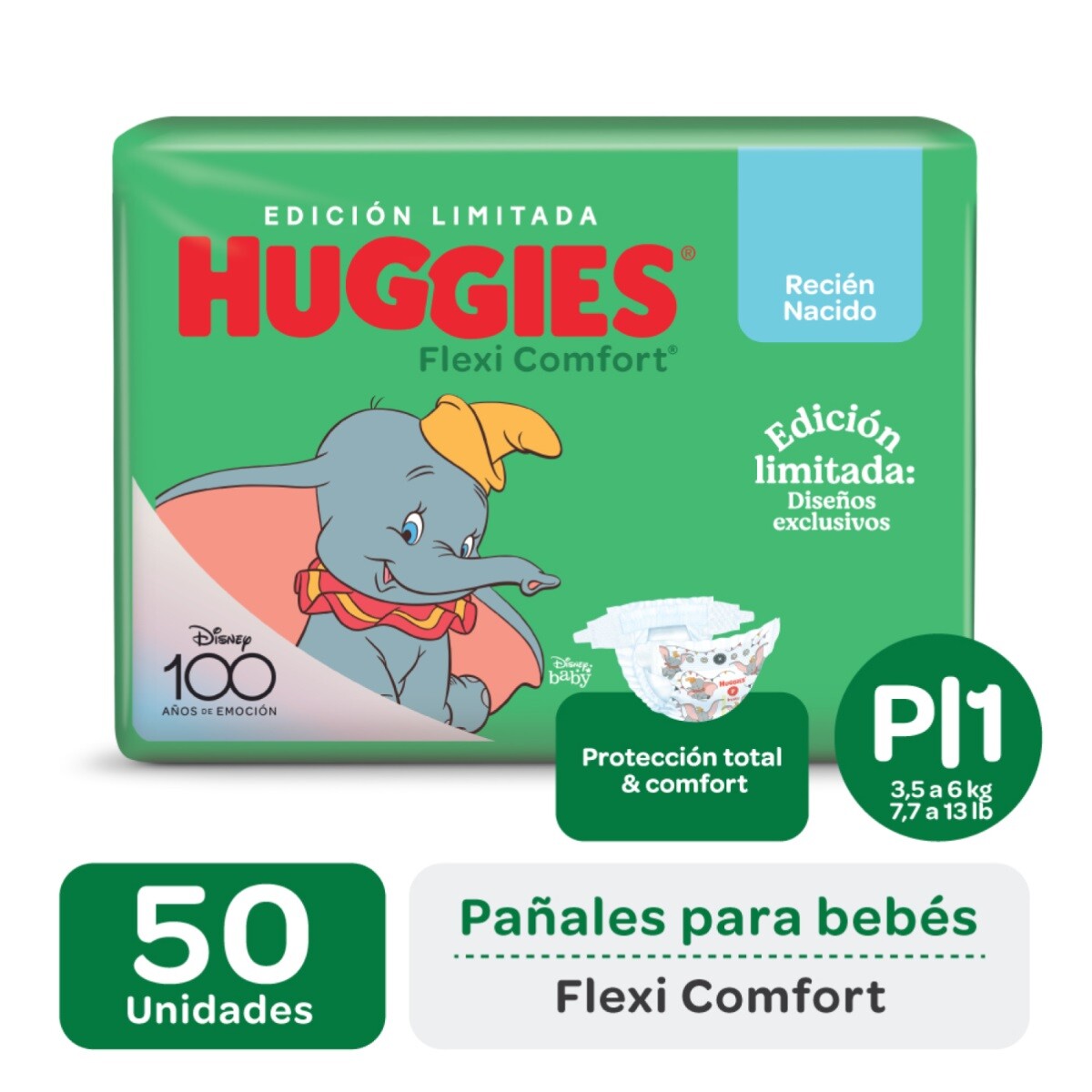 Pañales Huggies Flexi Comfort Recién Nacido Talle P 50 Uds. 