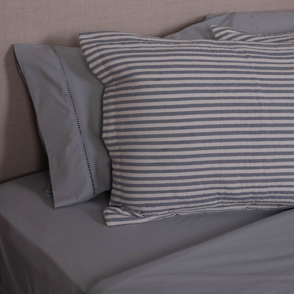 SET CUBRECAMA SUPER KING ALGODON AZUL COTTON STRIPE