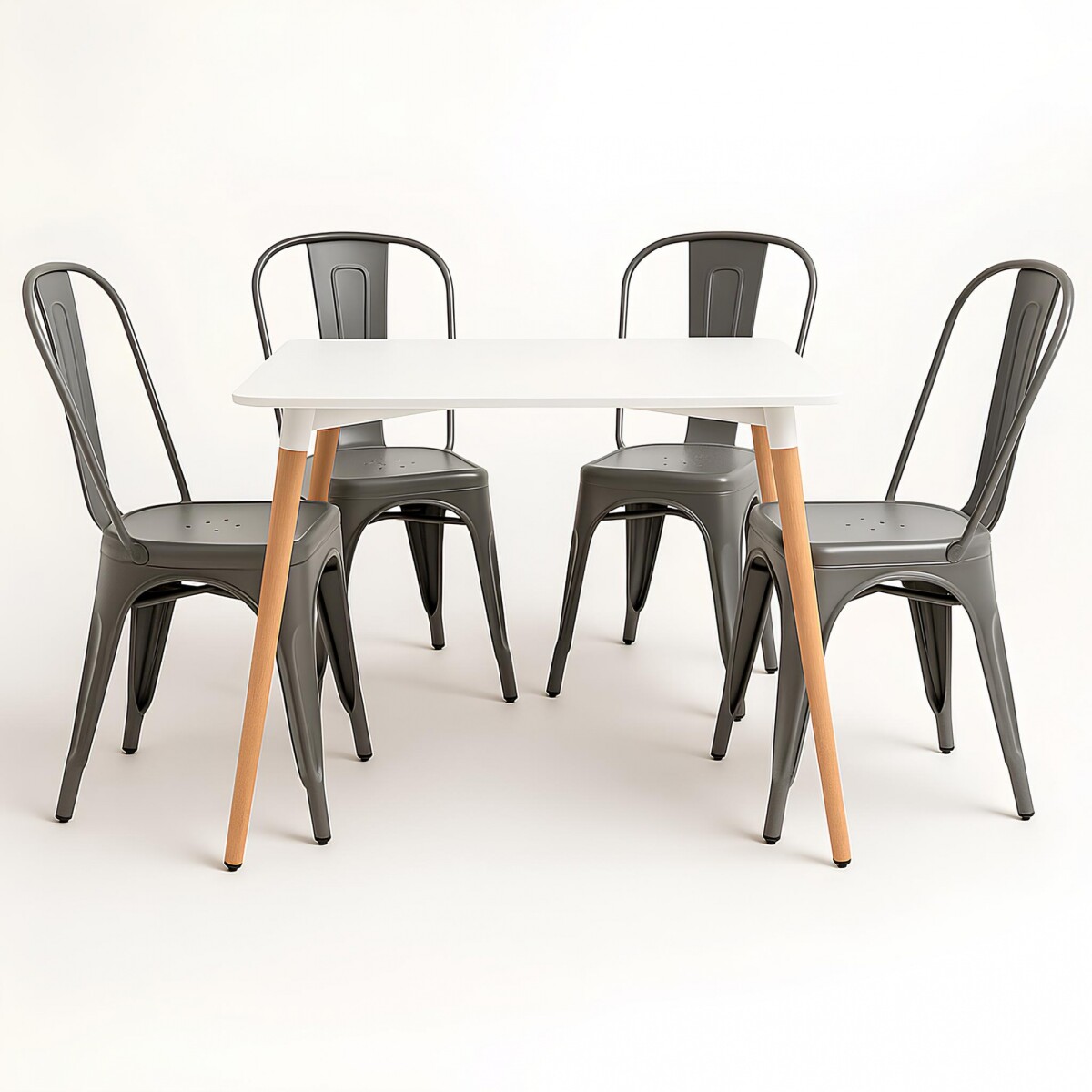 Juego de comedor mesa Cuadrada 80cm + 4 Sillas Tolix - Blanco 