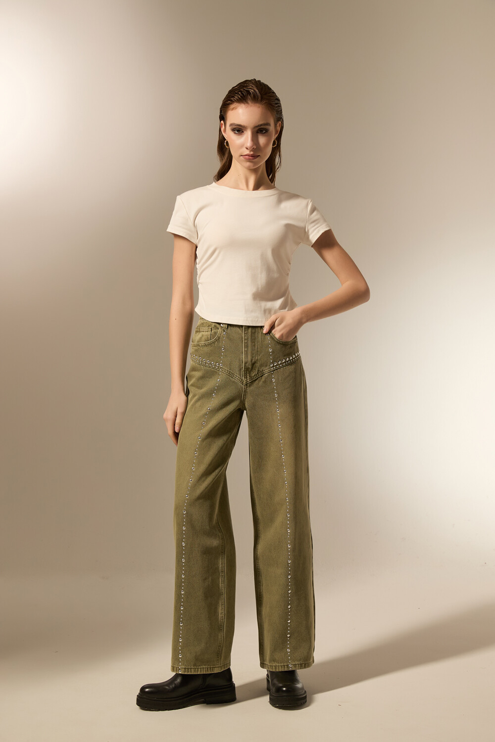 Pantalon Nalina Verde Oliva Oscuro