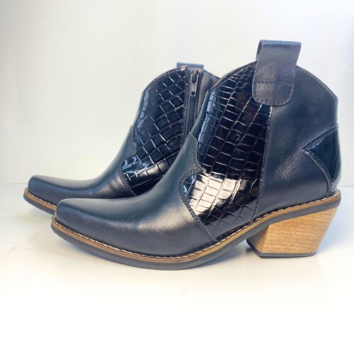 Bota Tejana Corta Negro/charol