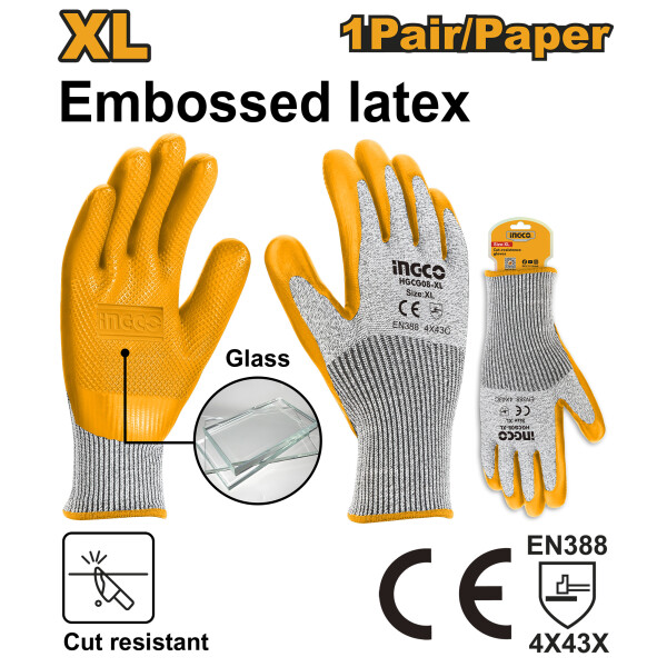 GUANTES AMARILLO RESISTENTE A CORTES HGCG08-XL INGCO TALLE XL GUANTES AMARILLO RESISTENTE A CORTES HGCG08-XL INGCO TALLE XL