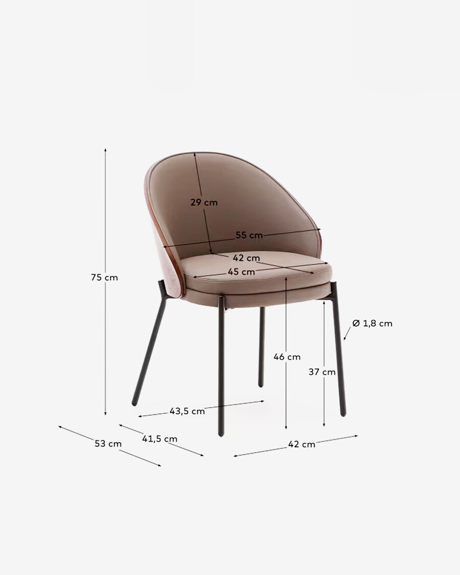 Silla Eamy de piel sintética marrón, chapado en fresno con acabado nogal y metal negro Silla Eamy de piel sintética marrón, chapado en fresno con acabado nogal y metal negro