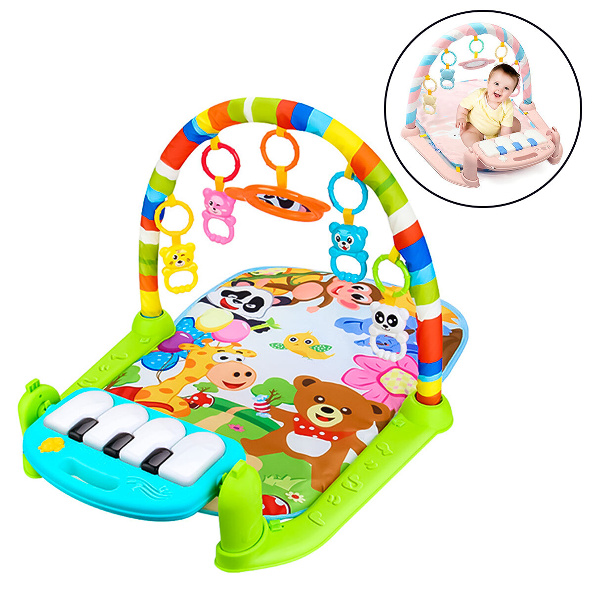 Alfombra Gimnasio Bebes C/Accesorios Piano Luz Sonido 