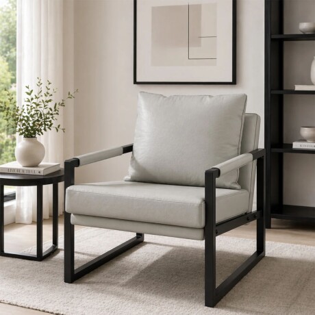 Sillón Individual en Eco Cuero y metal Gris Claro