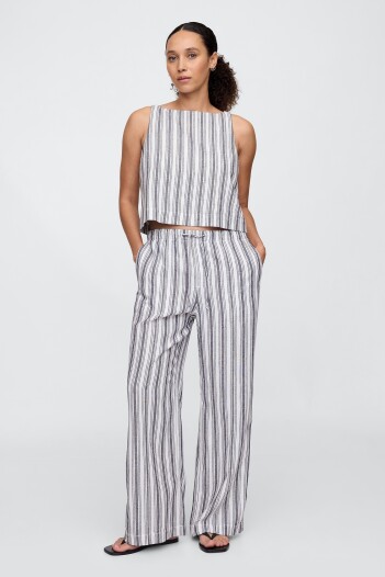 Pantalón De Lino Mujer Blue White Stripe