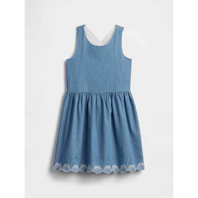 V-W CROSS BACK DRESS BLUE CHAMBRAY