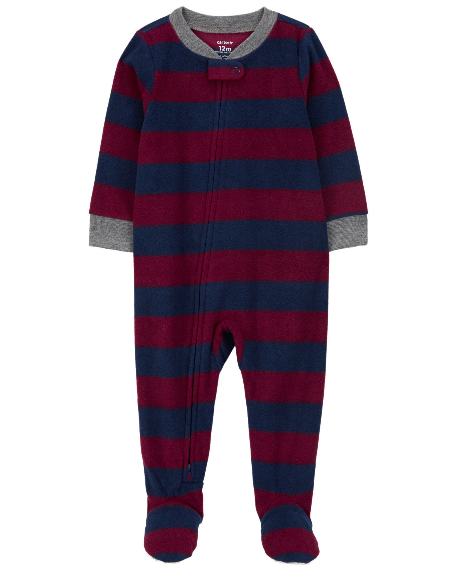 Pijama una pieza de micropolar, con pie, diseño a rayas Sin color