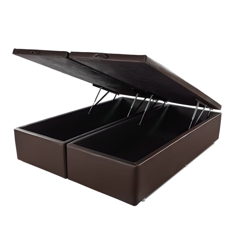 Box Baúl Eco Cuero chocolate Queen 158 x 198 x 45