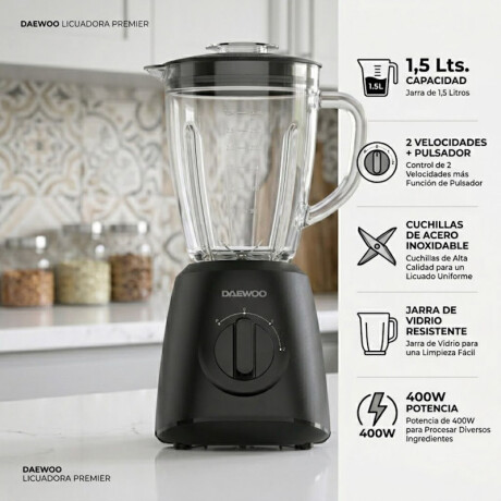 Licuadora con jarra de vidrio Daewoo | 1,5 Lts.| 2 Vel + función pulsador Licuadora con jarra de vidrio Daewoo | 1,5 Lts.| 2 Vel + función pulsador