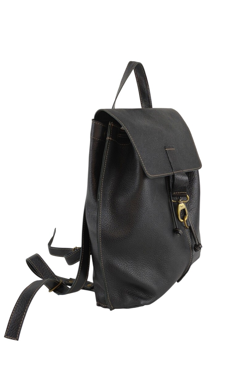 Mochila de cuero con solapa Negro