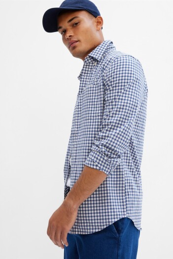 Camisa Slim Poplin Hombre Docksider Blue Gingham