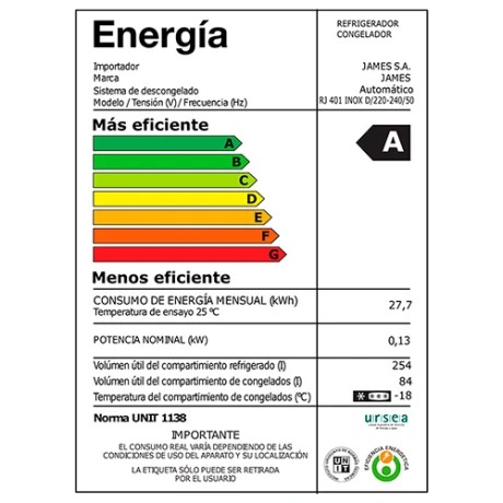 Heladera Inox con Dispensador y Freezer 338LTS James Rj 401 001