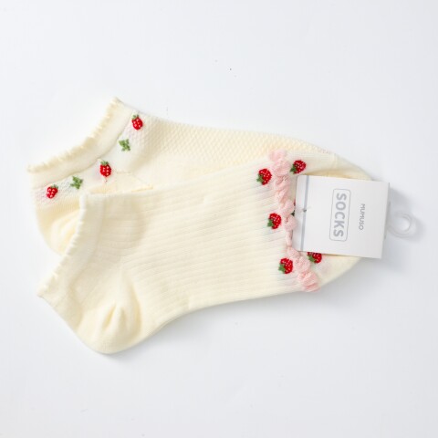 CALCETINES BAJOS DE FRESA DULCE PARA MUJER (2 PARES/BLANCOS) CALCETINES BAJOS DE FRESA DULCE PARA MUJER (2 PARES/BLANCOS)