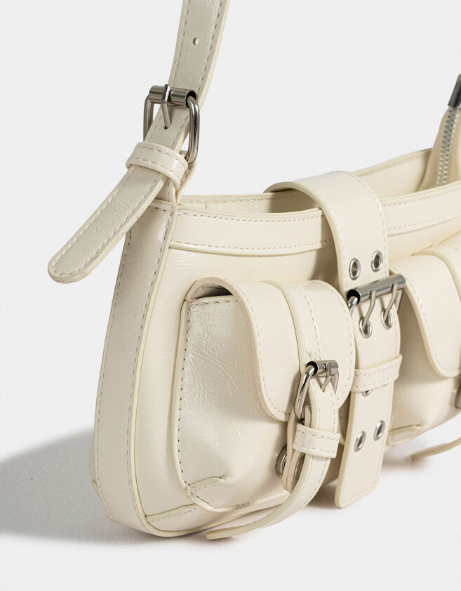 Bandoleras Noche Cartera Formato Baguette - Blanco Crudo
