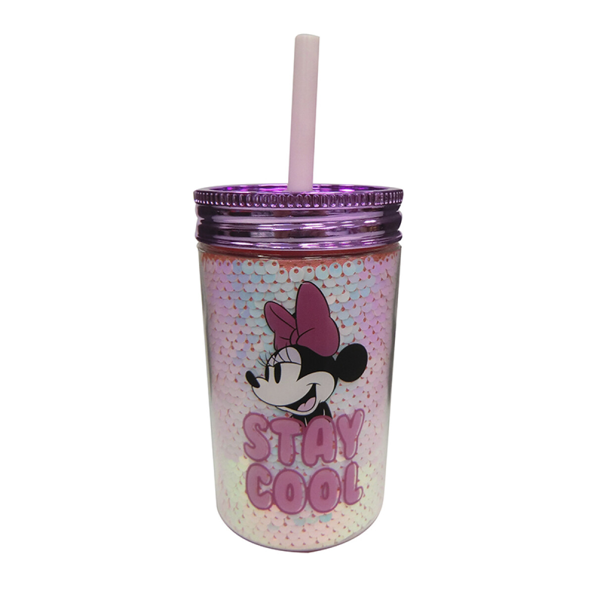 Vaso con Pajita Brillante Minnie 370 ml 