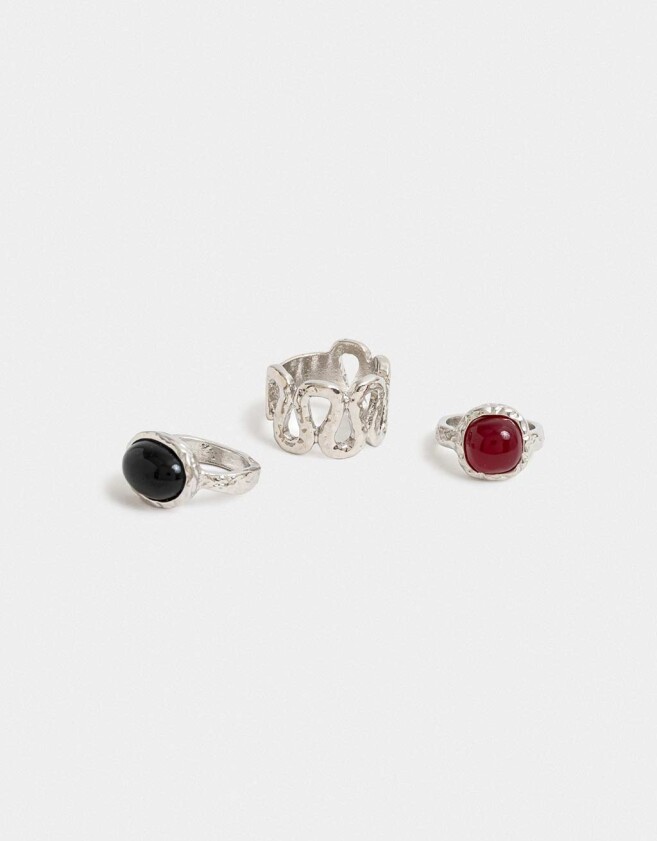Sets Anillos Piedra Set Anillos De Resina - Plateado